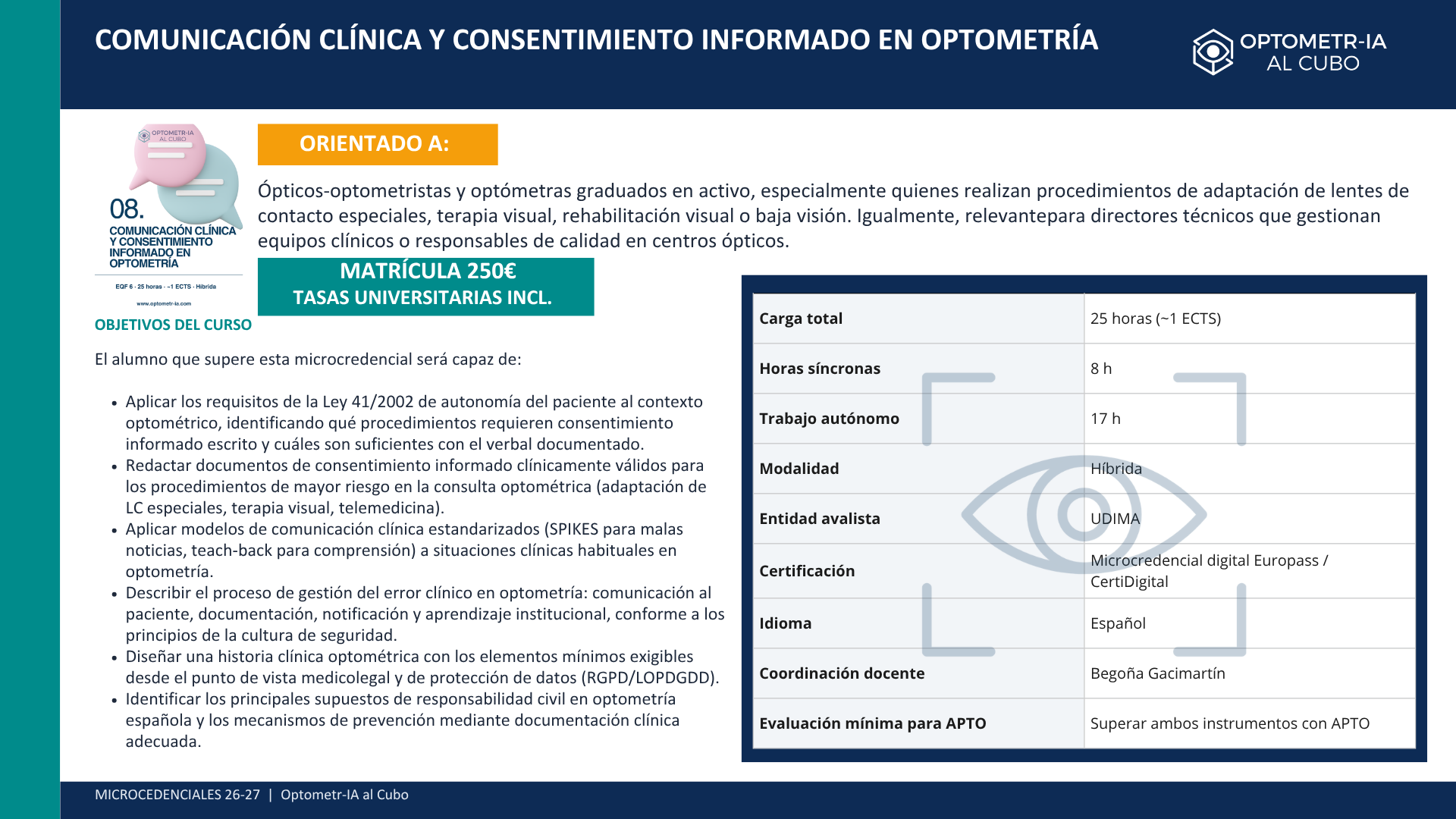 Microcredencial Comunicación clínica y consentimiento informado en Optometría - Imagen 3